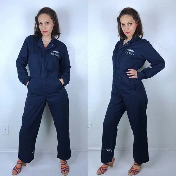 vintage US NAVY COVERALLS womens Md/L/36R military boiler suit sailor utility